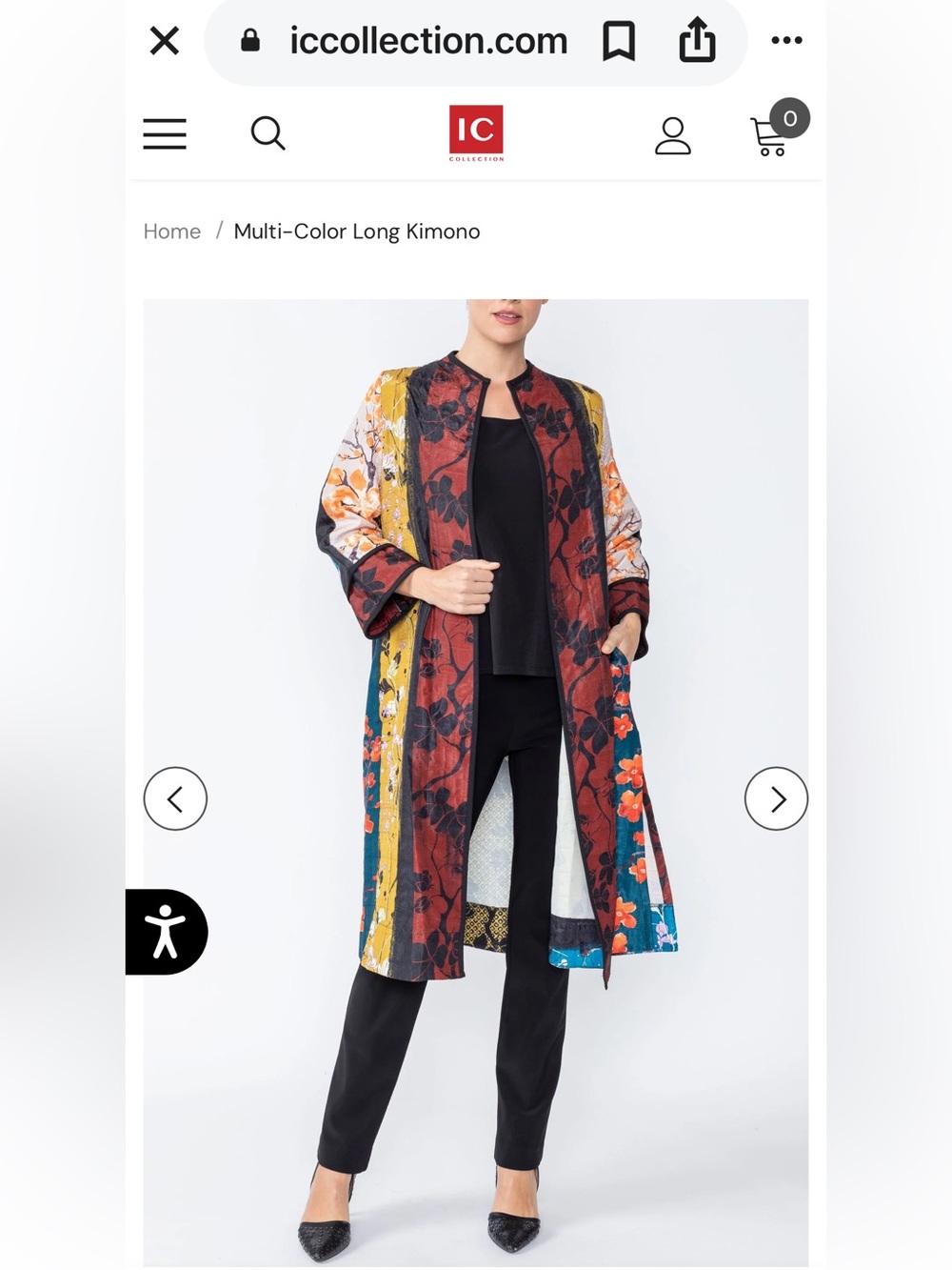 IC COLLECTION Ladies Black Burgundy Mustard Long Kimono Jacket-XL